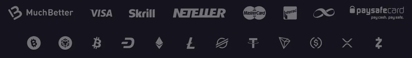 Zahlungsleisten-Grafik von SlotoBit Casino mit Logos von MuchBetter, Visa, Skrill, Neteller, Mastercard, Interac, Paysafecard sowie mehreren Kryptowährungen wie Bitcoin, Ethereum, Litecoin und Tether.
